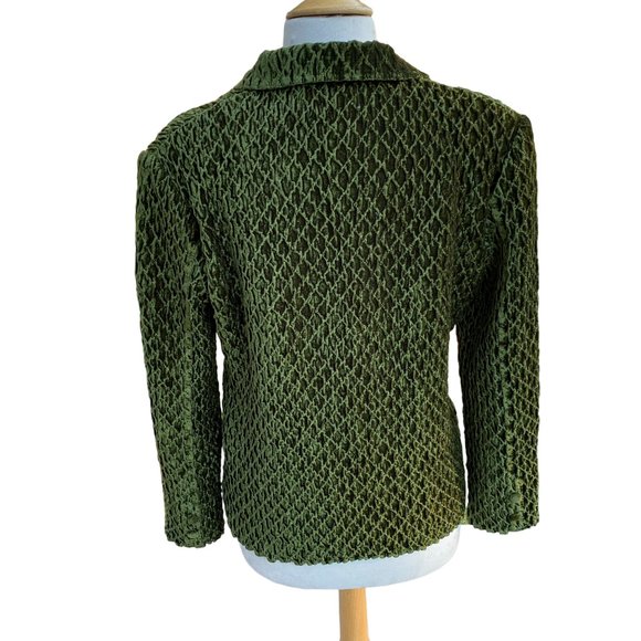 Great Cavalier Dark Green Crushed Velvet Crinkle Diamond Pattern Button Blazer-M - Picture 11 of 15